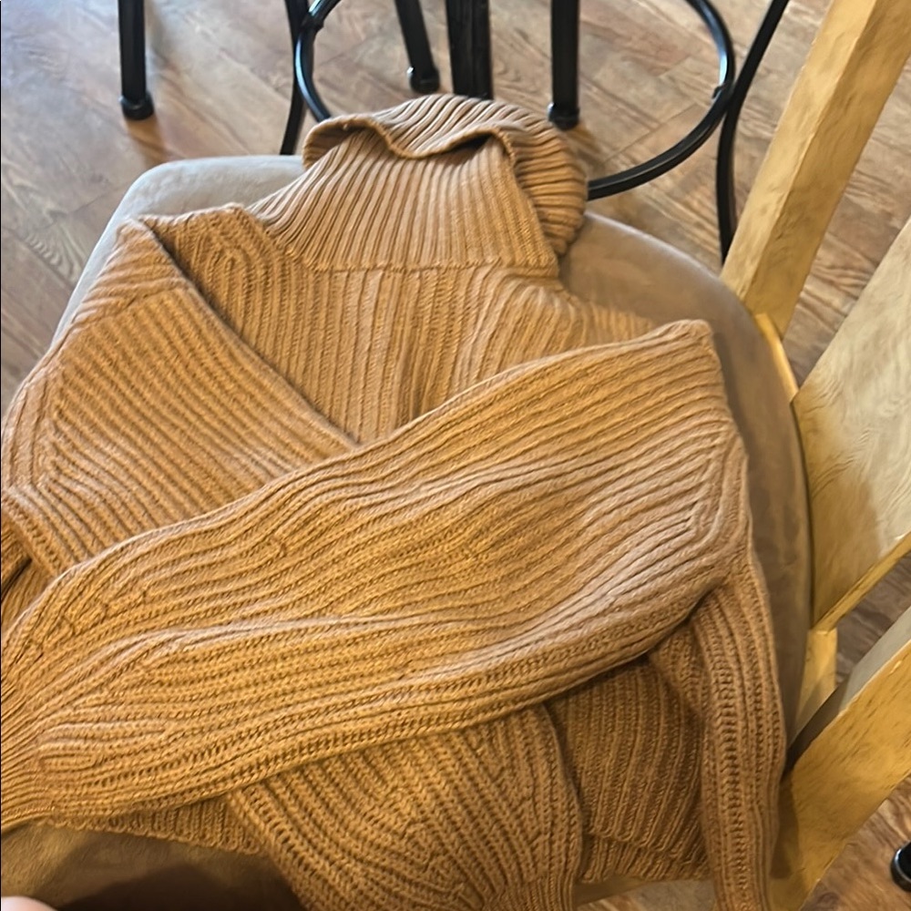 Babaton Tan Cowl Neck Sweater with Ribbed Knit